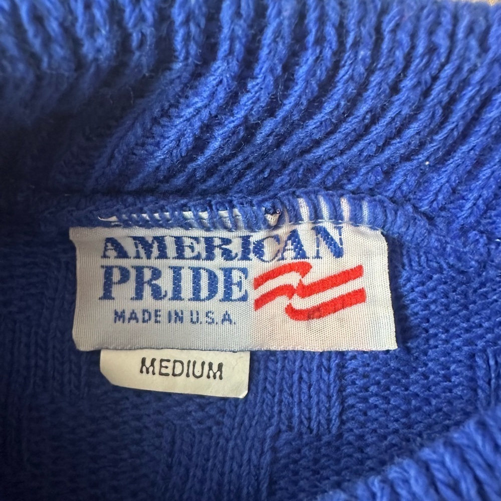 Blue & red American Pride vintage 80s grandpa fisherman crewneck sweater. Size M - Picture 5 of 6